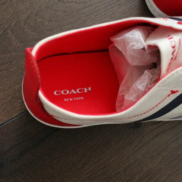 Coach Kids' Slip-On Canvas Sneakers in Red and White - Picture 6 of 9